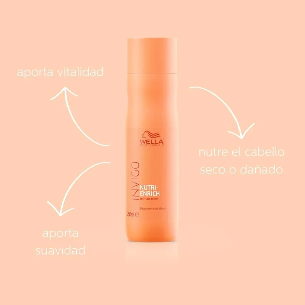 KIT WELLA INVIGO NUTRI-ENRICH COMPLETO SHAMPOO, ACONDICIONADOR, MASCARILLA Y WONDER BALM + OBSEQUIOS 4 Beneficios Del Shampoo Wella Nutri-Enrich: Nutre El Cabello Seco, Aporta Suavidad Y Vitalidad