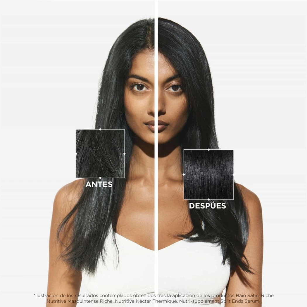 TERMOPROTECTOR KÉRASTASE NUTRITIVE NECTAR THERMIQUE ANTIFRIZZ 150 ML 3 Antes Y Después De Usar Termoprotector Nectar Thermique Kérastase En Cabello Seco, De Medio A Grueso