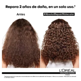Antes y después de usar Sérum Absolut Repair Molecular L'Oréal Professionnel en cabello dañado